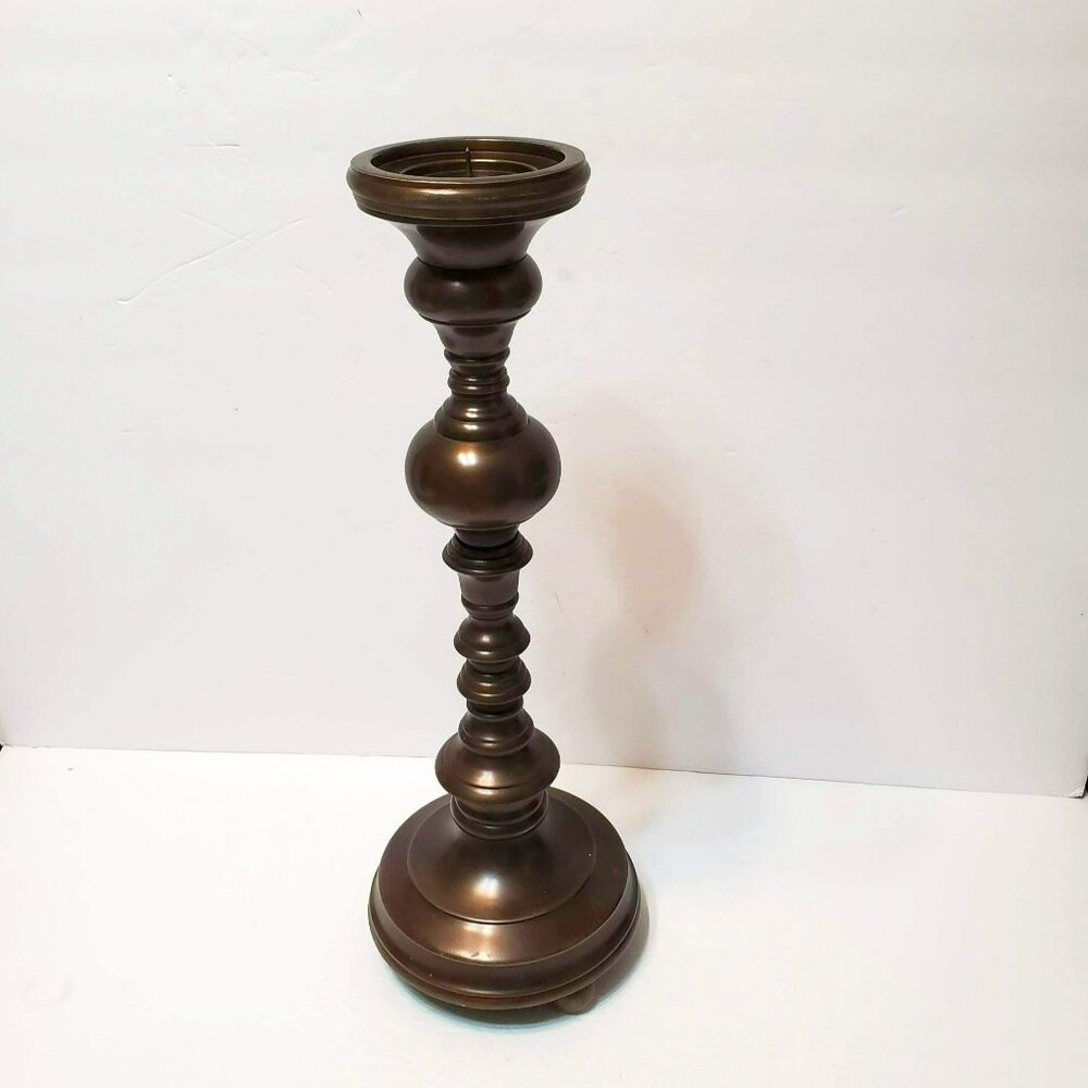 Havertys Bronze Metal Candle Holder, 18" Tall, Elegant Design Classic Pillar